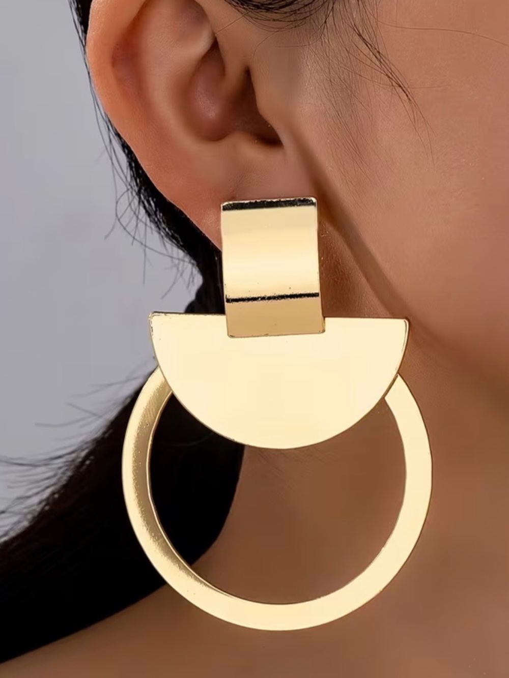 Gold Geometric Hoop Drop Earrings - Unbranded